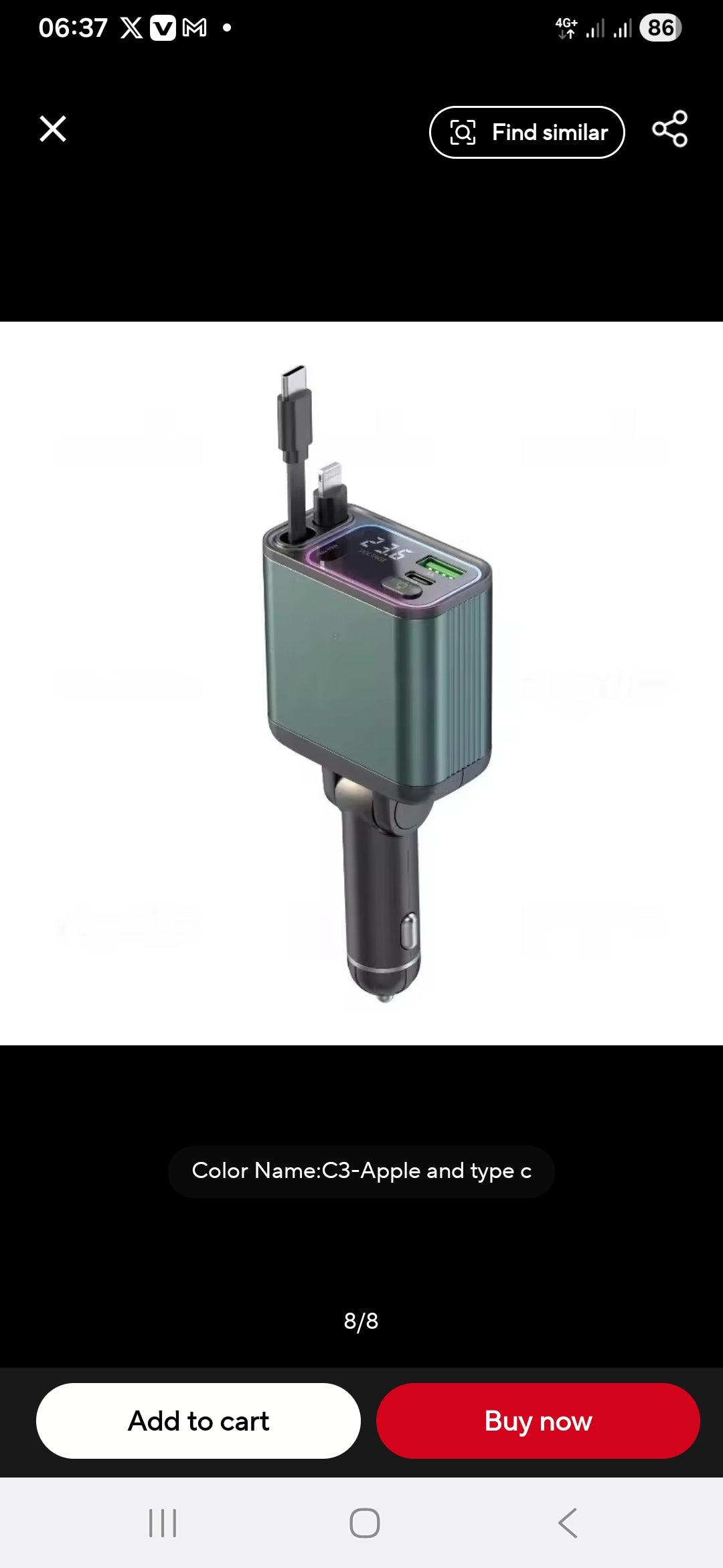 شاحن سيارة سريع الشحن 4 في 1 مع لاد